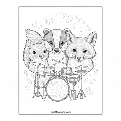 Forest Friends Drum Circle: Woodland Rhythms - free printable coloring page