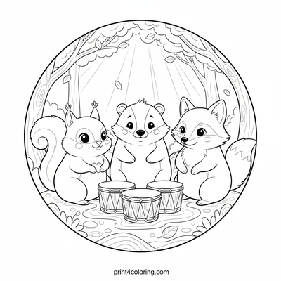 Woodland Rhythms: Forest Friends Drum Circle - free printable coloring page
