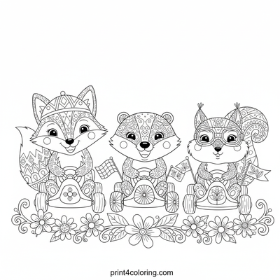 Forest Friends Go-Kart Rally: Ready to Race! - free printable coloring page