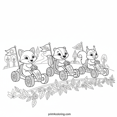 Forest Friends Go-Kart Rally - free printable coloring page