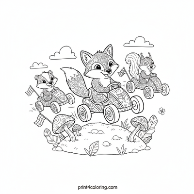 Forest Friends Go-Kart Grand Prix - free printable coloring page