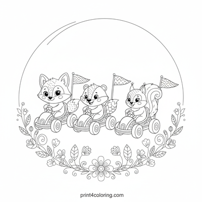 Whimsical Woodland Go-Kart Rally! - free printable coloring page