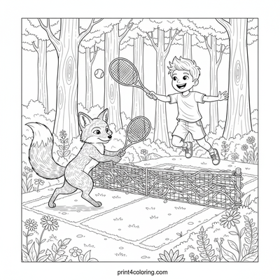 Forest Friends Tennis Challenge: Fox vs. Child Showdown