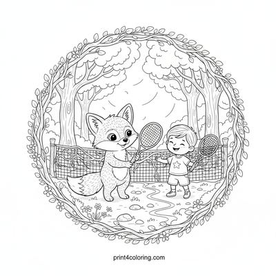 Whimsical Forest Tennis Challenge - free printable coloring page