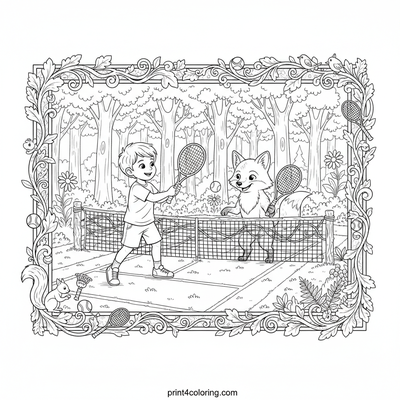 Enchanted Forest Tennis Challenge - free printable coloring page
