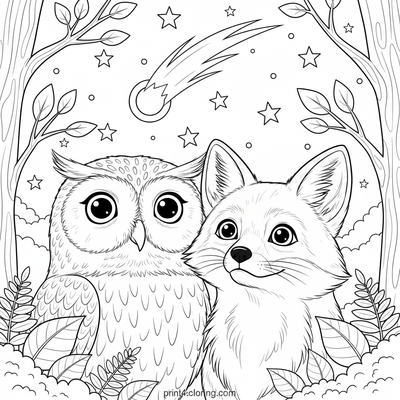Celestial Spectacle: Forest Friends & The Comet - free printable coloring page