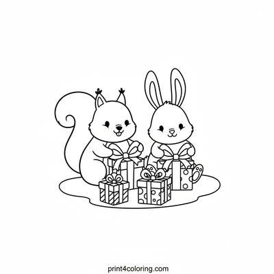 Forest Friends Christmas Gift Wrapping Fun - free printable coloring page