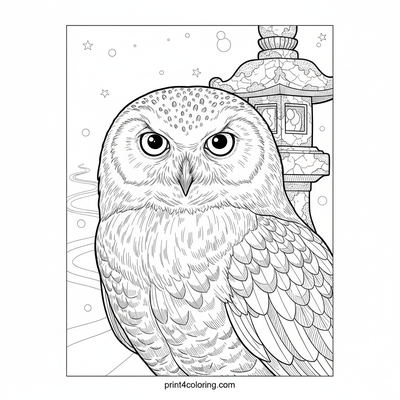 Moonlit Guardian: Snowy Owl's Lantern Path - free printable coloring page