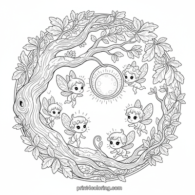 Whimsical Forest Sprites' Moon-Ball Game