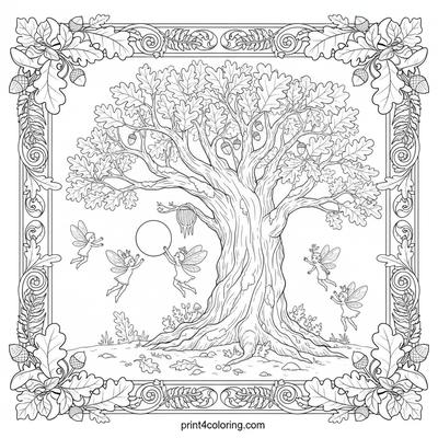 Enchanted Forest Sprites' Moon-Ball Game - free printable coloring page