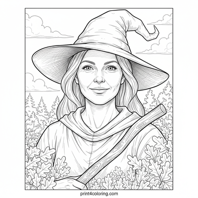 The Forest Witch's Gentle Ascent - free printable coloring page