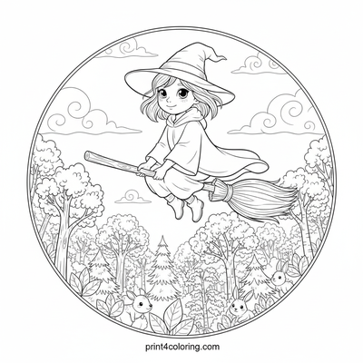 Whimsical Forest Witch's Gentle Flight