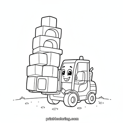 Friendly Forklift's Block Tower Adventure - free printable coloring page