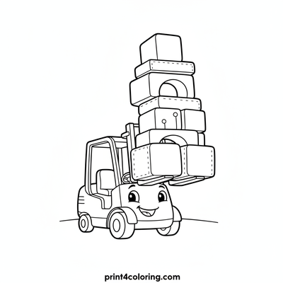 Gentle Forklift's Block Tower - free printable coloring page
