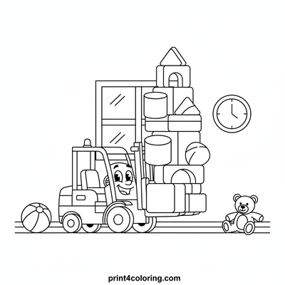Playroom Forklift Fun: Stacking Blocks - free printable coloring page