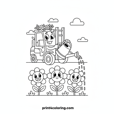 Freddie the Forklift's Flower Garden Adventure - free printable coloring page
