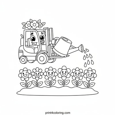 The Giggle Garden Forklift's Watering Day - free printable coloring page