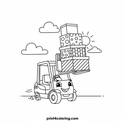 The Mighty Forklift's Towering Treasure - free printable coloring page