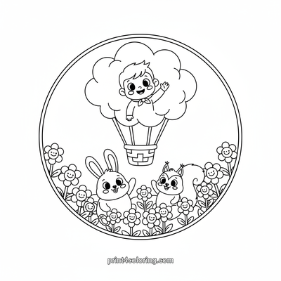 Fred's Happy Cloud Balloon Adventure - free printable coloring page