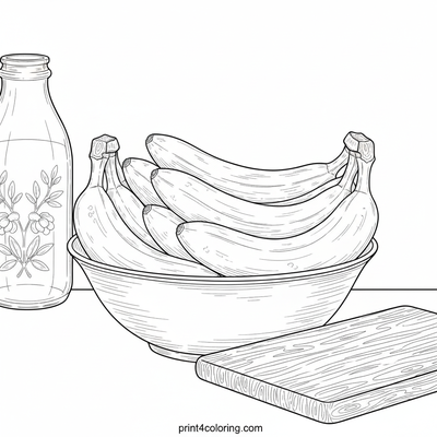 Ripe Bananas & Rustic Kitchen Still Life - free printable coloring page