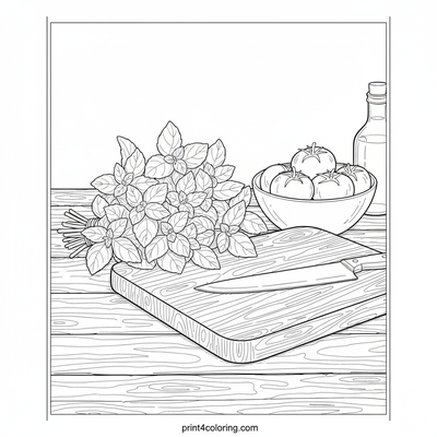 Fresh Basil Harvest: A Kitchen Still Life - free printable coloring page
