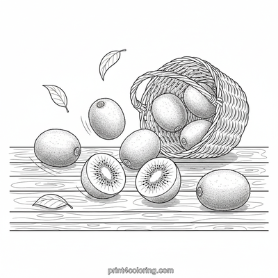 Vibrant Kiwi Harvest Still Life - free printable coloring page