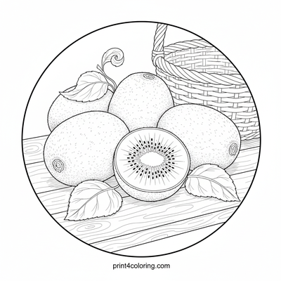 Rustic Kiwi Harvest Still Life - free printable coloring page