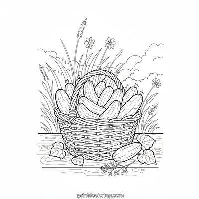 Bountiful Cucumber Harvest - free printable coloring page