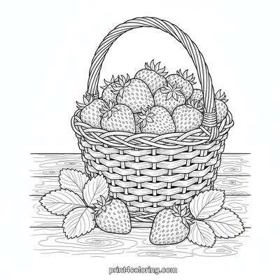 Sweet Strawberry Harvest Basket - free printable coloring page