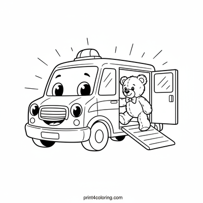 The Kind Ambulance and the Teddy Bear Rescue - free printable coloring page