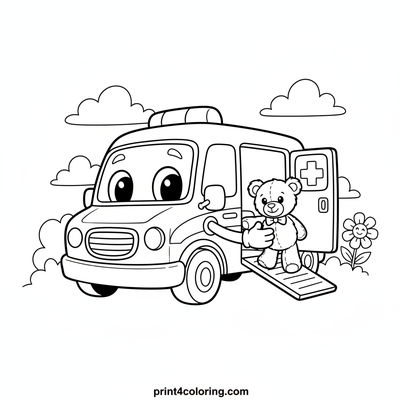 Friendly Ambulance's Gentle Rescue - free printable coloring page