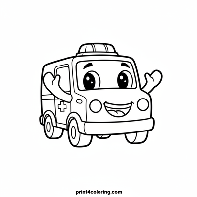Waving Wheels Ambulance Friend - free printable coloring page