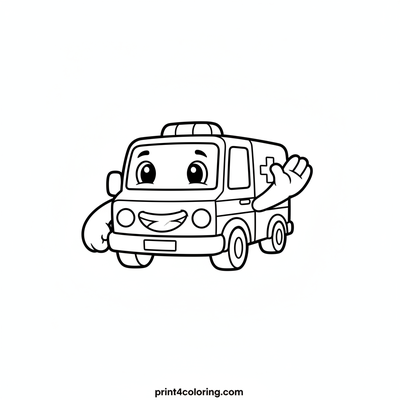 Waving Ambulance Friend - free printable coloring page