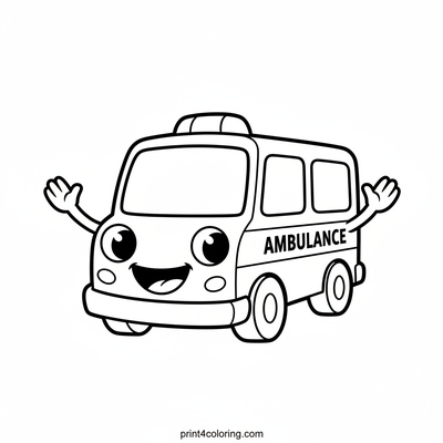 Happy Waving Ambulance Helper - free printable coloring page