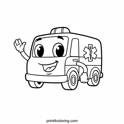 Waving Hello Ambulance Pal - free printable coloring page