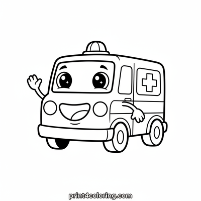 Our Waving Ambulance Friend - free printable coloring page