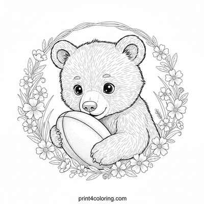 Friendly Bear Cub's First Rugby Ball - free printable coloring page