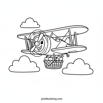 Friendly Biplane's Picnic Delivery - free printable coloring page