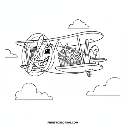 Happy Biplane's Picnic Delivery - free printable coloring page