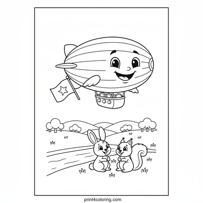 The Smiling Blimp's Sky Adventure - free printable coloring page