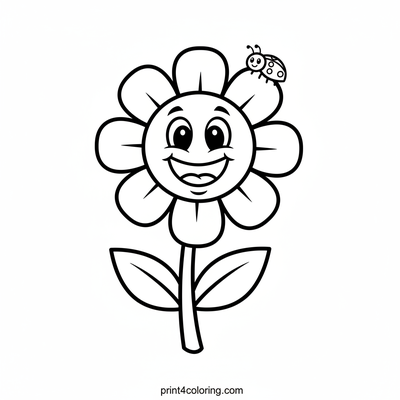 Smiling Flower Friend with Ladybug