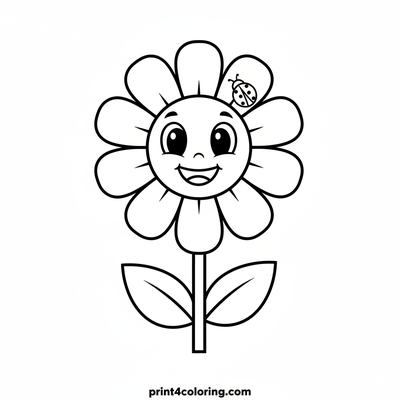 Smiling Blossom Friend and Ladybug - free printable coloring page