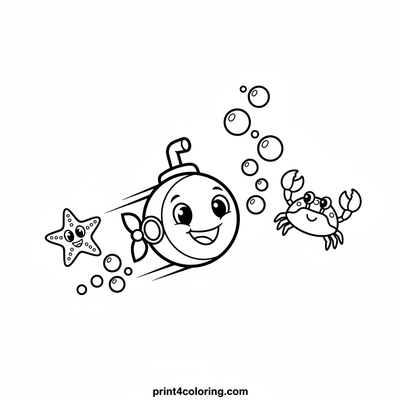 Friendly Submarine's Bubble Adventure - free printable coloring page