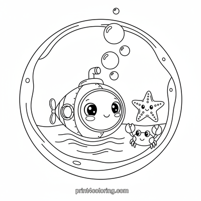 The Friendly Bubble Submarine Adventure - free printable coloring page