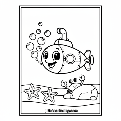 Happy Bubble Submarine Adventure - free printable coloring page
