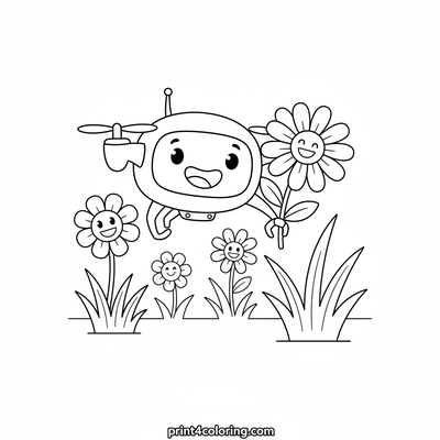Happy Drone's Garden Gift - free printable coloring page
