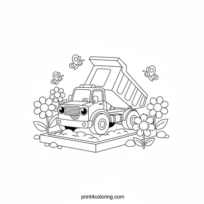 Happy Helper Dump Truck Garden - free printable coloring page