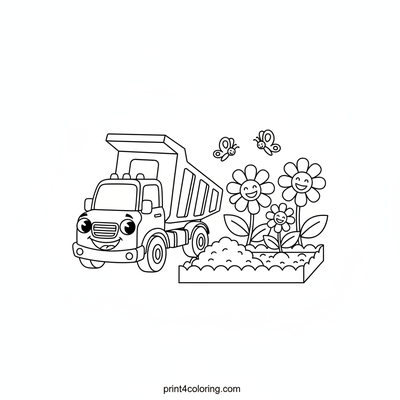 Dumpy the Dump Truck's Garden Adventure - free printable coloring page