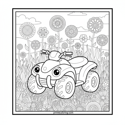 The Friendly Quad's Whimsical Meadow Adventure - free printable coloring page