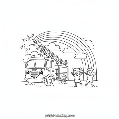 Smiling Fire Truck's Rainbow Day - free printable coloring page